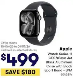 BIG W Apple Watch Series 11 GPS 42mm Jet Black Aluminium Case with Black Sport Band - S/M offer