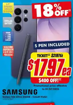 The Good Guys Galaxy S26 Ultra 256GB - Cobalt Violet offer