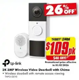 The Good Guys 2K 3MP Wireless Video Doorbell with Chime offer