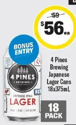 Liquorland 4 Pines Brewing Japanese Lager Cans offer
