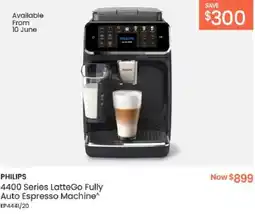 Myer PHILIPS 4400 Series LatteGo Fully Auto Espresso Machine offer