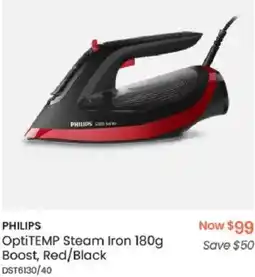 Myer PHILIPS OptiTEMP Steam Iron Boost, Red/Black offer