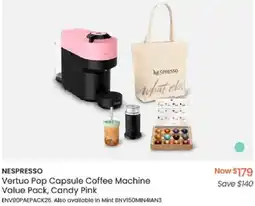 Myer NESPRESSO Vertuo Pop Capsule Coffee Machine Value Pack, Candy Pink offer