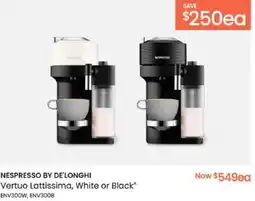 Myer NESPRESSO BY DE'LONGHI Vertuo Lattissima, White or Black offer