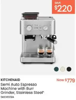 Myer KITCHENAID Semi Auto Espresso Machine with Burr Grinder, Stainless Steel offer