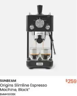 Myer SUNBEAM Origins Slimline Espresso Machine, Black offer