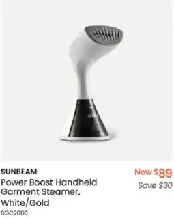 Myer SUNBEAM Power Boost Handheld Garment Steamer, White/Gold offer