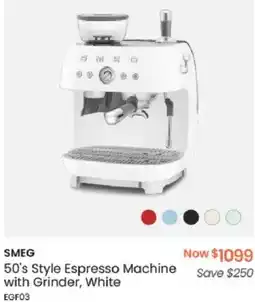 Myer SMEG 50's Style Espresso Machine with Grinder, White offer
