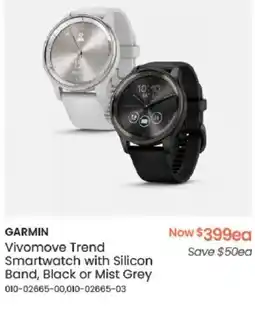 Myer GARMIN Vivomove Trend Smartwatch with Silicon Band, Black or Mist Grey offer
