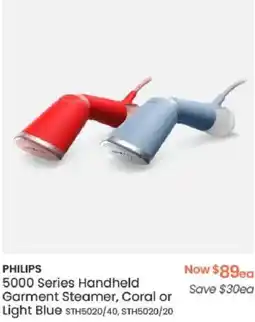 Myer PHILIPS 5000 Series Handheld Garment Steamer, Coral or Light Blue offer
