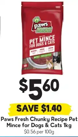 Drakes Paws Fresh Chunky Recipe Pet Mince for Dogs & Cats offer