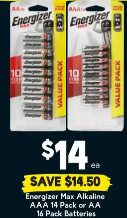 Drakes Energizer Max Alkaline AAA or AA Batteries offer