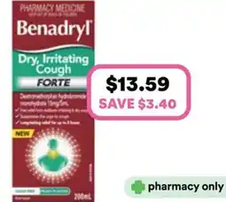Priceline Benadryl Dry, Irritating Cough Forte Peach Flavour offer