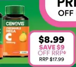 Priceline Cenovis Kids Chewable Triple Action Vit C, D & Zinc Orange & Mango Flavour offer
