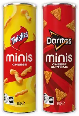 IGA Twisties Cheese 115g or Doritos Cheese Supreme 120g Mini Canister offer