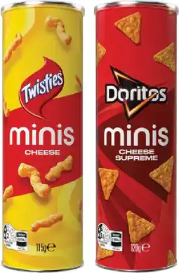 IGA Twisties Cheese 115g or Doritos Cheese Supreme 120g Mini Canister offer