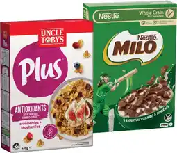 IGA Nestlé Milo Cereals 330‑350g or Uncle Tobys Plus Cereal 410‑435g Selected Varieties offer