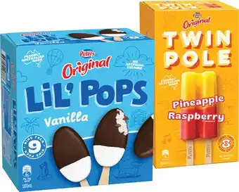 IGA Peters Original LiL’ Pops Ice Cream 9 Pack or Twin Pole 8 Pack Selected Varieties offer