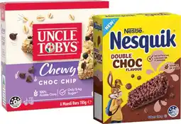 IGA Uncle Tobys Muesli Bars, Roll‑Ups or Nestlé Nesquik Bar 5‑6 Pack Selected Varieties offer