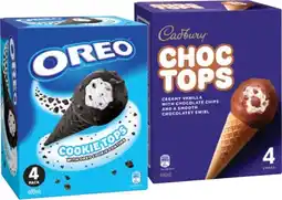 IGA Cadbury Choc Tops or Oreo Cookie Top Ice Cream Cones 4 Pack offer