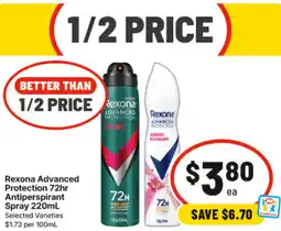 IGA Rexona Advanced Protection 72hr Antiperspirant Spray offer