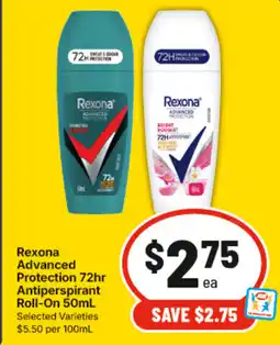 IGA Rexona advanced protection 72hr antiperspirant roll-on selected varieties offer