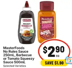 IGA Masterfood smokey barbecue Barbecue or Tomato Squeezy Sauce offer