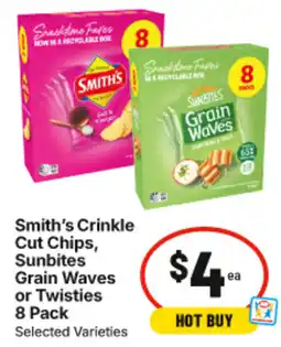 IGA Smith's Crinkle Cut Chips, Sunbites Grain Waves or Twisties offer
