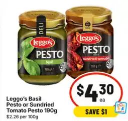 IGA Leggo's Basil Pesto or Sundried Tomato Pesto offer