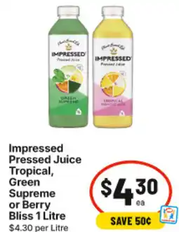 IGA Impressed Pressed Juice Tropical, Green Supreme or Berry Bliss offer