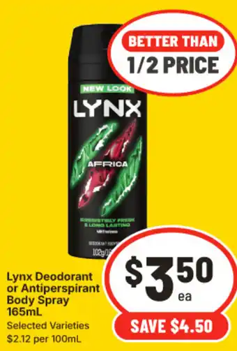 Lynx Deodorant or Antiperspirant Body Spray