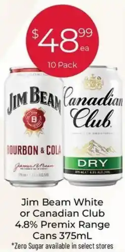 Porters Jim Beam White or Canadian Club 4.8% Premix Range Cans offer