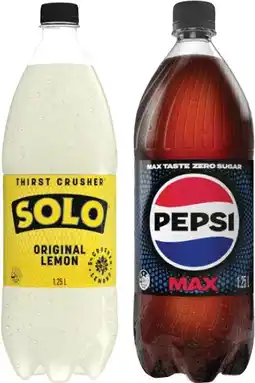 Coles Pepsi, Solo or Mountain Dew Soft Drink 1.25 Litre offer