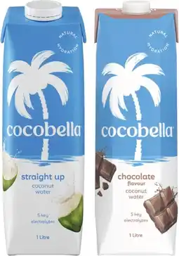 Coles Cocobella Straight Up or Chocolate Coconut Water 1 Litre offer