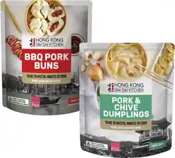 Coles Hong Kong Dim Sim Kitchen Pork & Chive Dumplings or BBQ Pork Buns 300g offer