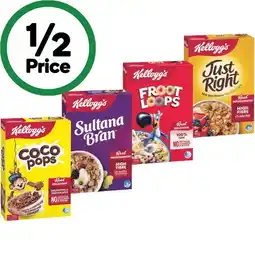 Woolworths Kellogg’s Coco Pops 320g, Sultana Bran 420g, Froot Loops 285g or Just Right Cereal 460g offer