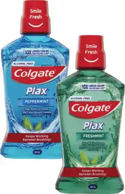 Coles Colgate Plax Fresh Mint or Peppermint Mouthwash 500mL offer