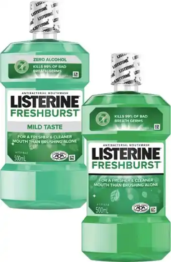 Coles Listerine Freshburst or Freshburst Zero Mouthwash 500mL offer