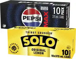Coles Pepsi or Solo Soft Drink 10x375mL offer
