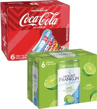 Coles Coca-Cola Soft Drink or Mt Franklin Lightly Sparkling Water 6x250mL offer