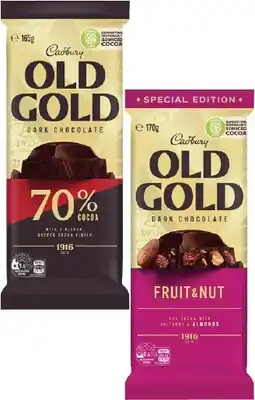 Coles Cadbury Old Gold Block Chocolate-180g offer