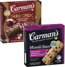 Coles Carman's Nut or Muesli Bars 150g-270g offer
