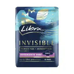 Woolworths Libra Invisible Goodnights Pads with Wings offer