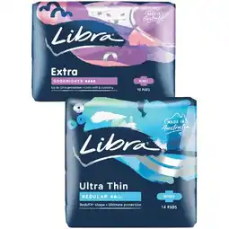 Woolworths Libra Extra or Ultra Thin Pads Pk 6-14 offer