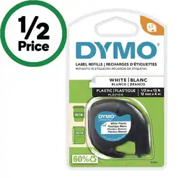 Woolworths Dymo Letratag Tape Plastic White 12mm x 4m offer