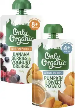 Coles Only Organic 4+ Months, 6+ Months or 8+ Months Baby Food Pouch 120g offer