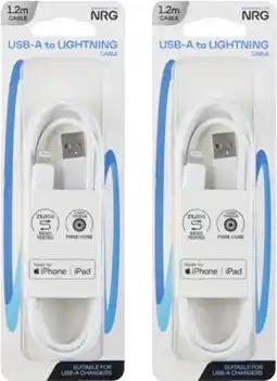 Coles NRG USB A Lightning Cable White 1.2 Metre offer