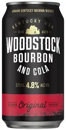 Coles Woodstock Bourbon & Cola 4.8% Cans offer