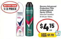 IGA Rexona Advanced Protection 72hr Antiperspirant Spray offer