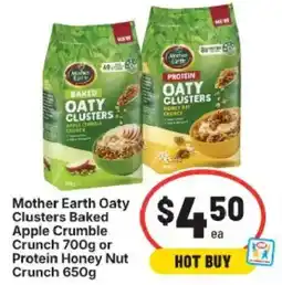 IGA Mother Earth Oaty Clusters Baked Apple Crumble Crunch Protein Honey Nut Crunch offer